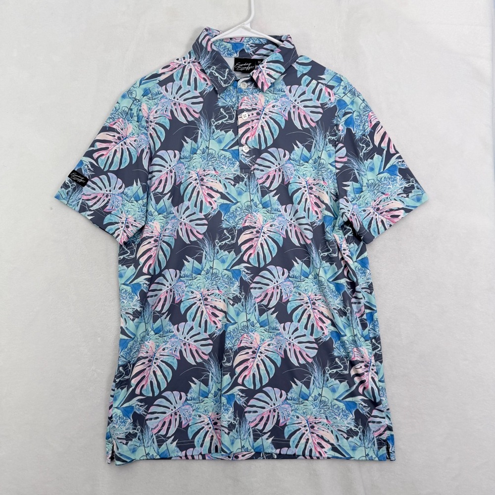 Sunday Swagger Polo Shirt Mens M Blue Floral Golf Performance